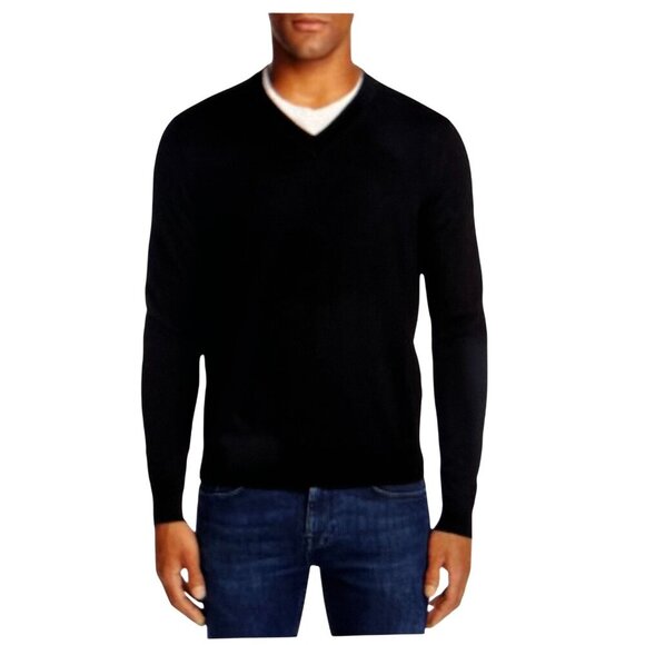Bloomingdale's V-Neck Merino Sweater Black Pullover Size Large - Picture 1 of 8